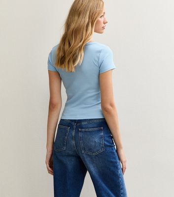 Light Blue Ribbed Scoop Neck T-Shirt