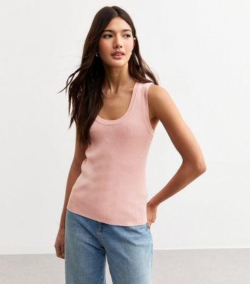 Pink Ribbed Scoop Neck Lightweight Knit Vest
