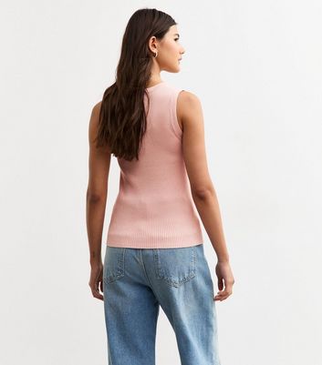 Pink Ribbed Scoop Neck Lightweight Knit Vest