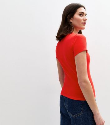 Red Crew Neck Rib Jersey Top
