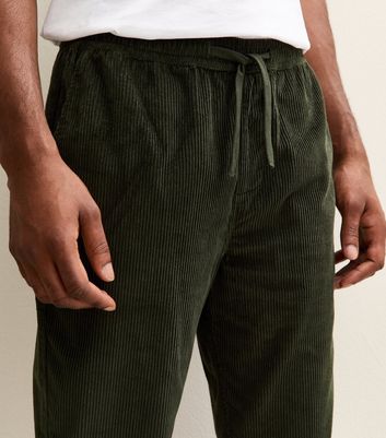 Khaki Relaxed Pull On Drawstring Waist Corduroy Trousers