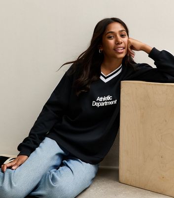 Girls Black Athletic Logo V Neck Sweatshirt