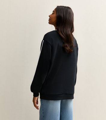 Girls Black Athletic Logo V Neck Sweatshirt