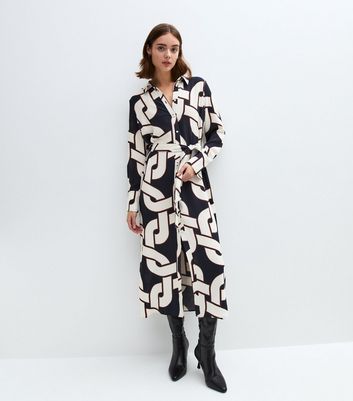 Navy Chain Print Midi Shirt Dress 3 Navy Chain Print Midi Shirt Dress