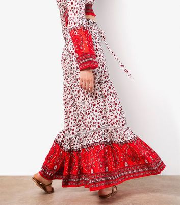 Apricot Multicoloured Floral Print Tiered Maxi Skirt