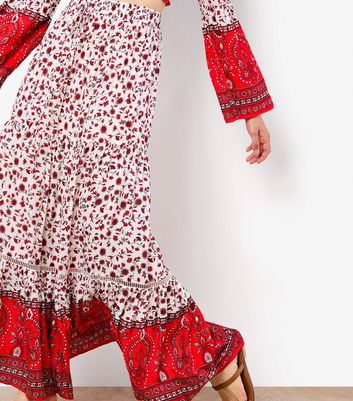 Apricot Multicoloured Floral Print Tiered Maxi Skirt