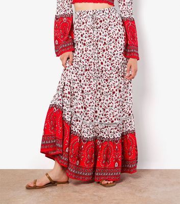 Apricot Multicoloured Floral Print Tiered Maxi Skirt