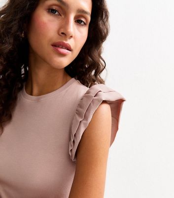 Mink Ribbed Frill Sleeve Vest