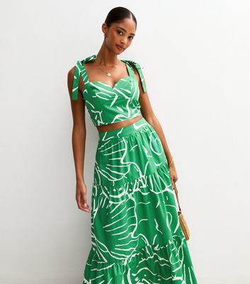 Green Abstract Print Tie Strap Cropped Top 3 Green Abstract Print Tie Strap Cropped Top