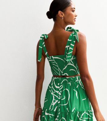 Green Abstract Print Tie Strap Cropped Top 4 Green Abstract Print Tie Strap Cropped Top