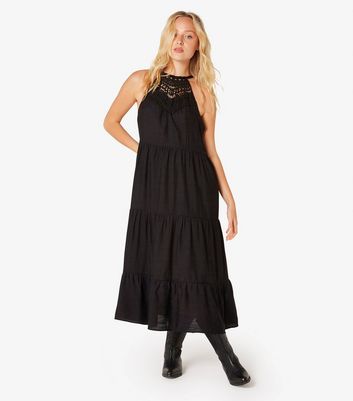 Apricot Back Lace Detail Tiered Midi Dress