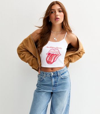 Girls White Rolling Stones Print Vest Top