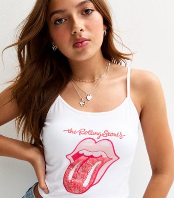 Girls White Rolling Stones Print Vest Top