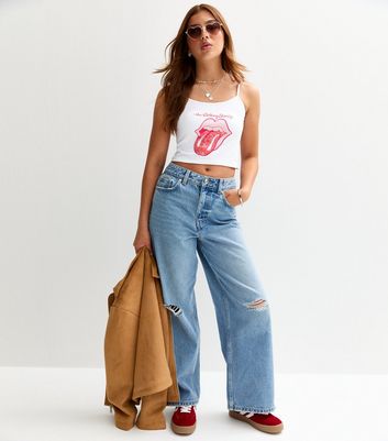 Girls White Rolling Stones Print Vest Top 3 Girls White Rolling Stones Print Vest Top