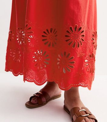 Curves Red Cutwork Hem Midi Skirt