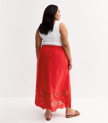 Curves Red Cutwork Hem Midi Skirt 4 Curves Red Cutwork Hem Midi Skirt