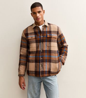 Blue Regular Fit Corduroy Collar Check Jacket