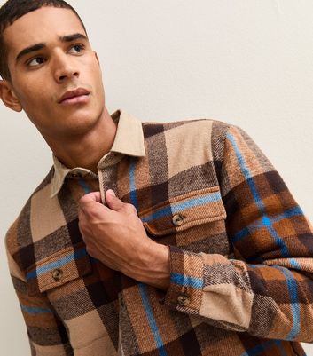 Blue Regular Fit Corduroy Collar Check Jacket