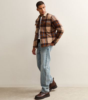 Blue Regular Fit Corduroy Collar Check Jacket