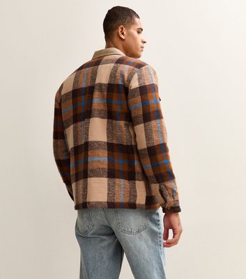 Blue Regular Fit Corduroy Collar Check Jacket