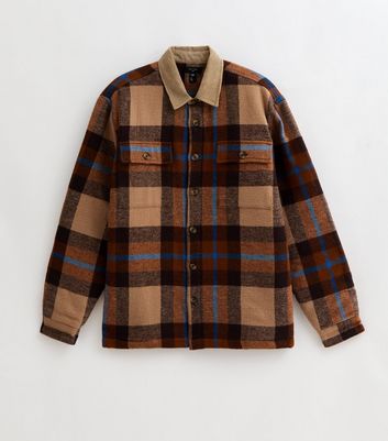Blue Regular Fit Corduroy Collar Check Jacket