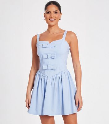 QUIZ Blue Bow Front Mini Dress