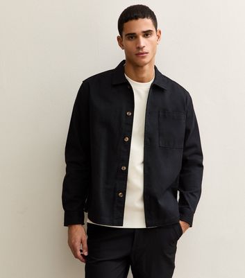 Black Boxy Cotton Twill Overshirt