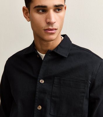 Black Boxy Cotton Twill Overshirt
