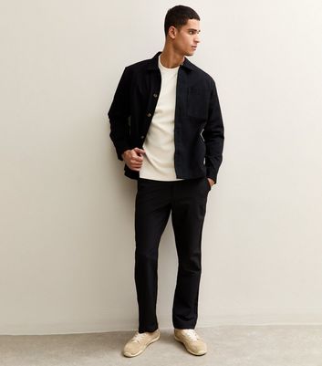 Black Boxy Cotton Twill Overshirt
