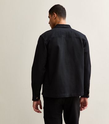 Black Boxy Cotton Twill Overshirt
