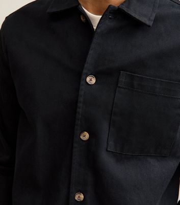 Black Boxy Cotton Twill Overshirt