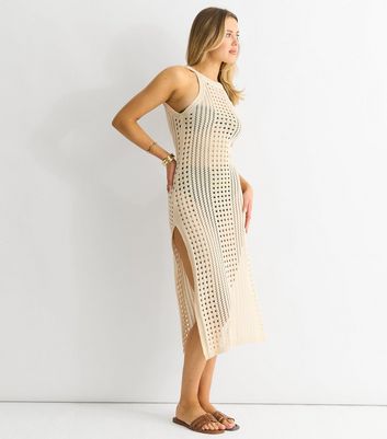 Gini London Stone Crochet Bodycon Slit Hem Midi Dress 3 Gini London Stone Crochet Bodycon Slit Hem Midi Dress