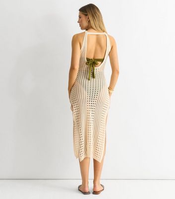 Gini London Stone Crochet Bodycon Slit Hem Midi Dress 4 Gini London Stone Crochet Bodycon Slit Hem Midi Dress