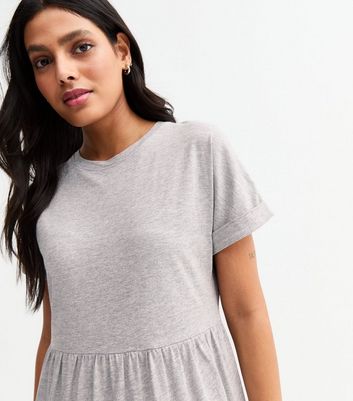 Grey Jersey Tiered Skirt Midi Smock Dress