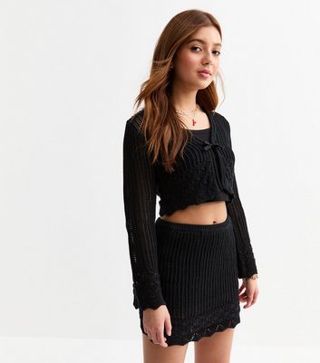 Girls Black Crochet Knit Mini Skirt