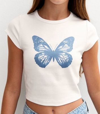 Girls White Butterfly Print T-Shirt 5 Girls White Butterfly Print T-Shirt
