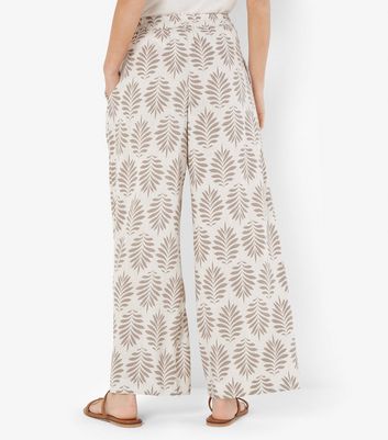 Apricot Stone Linen-Blend Leaf Print Wide Leg Trousers 3 Apricot Stone Linen-Blend Leaf Print Wide Leg Trousers