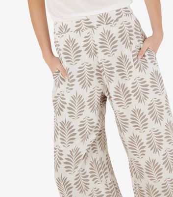 Apricot Stone Linen-Blend Leaf Print Wide Leg Trousers 4 Apricot Stone Linen-Blend Leaf Print Wide Leg Trousers
