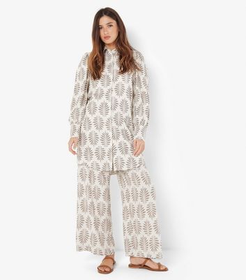 Apricot Stone Linen-Blend Leaf Print Wide Leg Trousers 5 Apricot Stone Linen-Blend Leaf Print Wide Leg Trousers