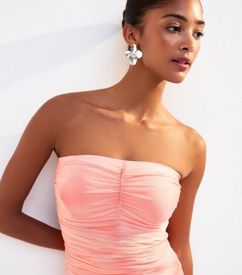 Pink Mesh Printed Side Slit Midi Dress