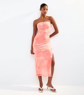 Pink Mesh Printed Side Slit Midi Dress 3 Pink Mesh Printed Side Slit Midi Dress