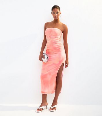 Pink Mesh Printed Side Slit Midi Dress 5 Pink Mesh Printed Side Slit Midi Dress