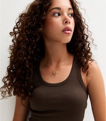 Girls Brown Scoop Neck Ribbed Vest Top 3 Girls Brown Scoop Neck Ribbed Vest Top