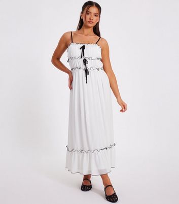 Quiz Petite White Chiffon Ruffle Midi Dress