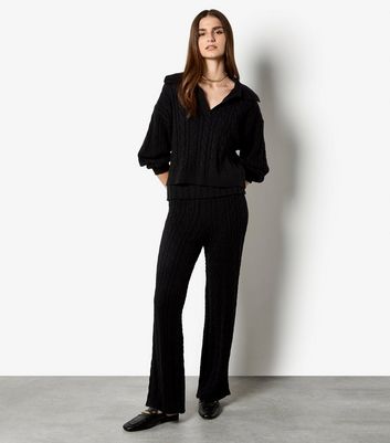 Apricot Black Cable Knit Wide Leg Trousers