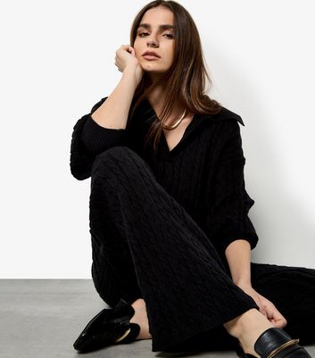 Apricot Black Cable Knit Wide Leg Trousers