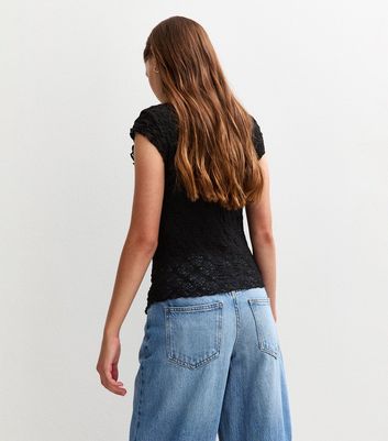 Girls Black Asymmetric Hem Lace Top 4 Girls Black Asymmetric Hem Lace Top