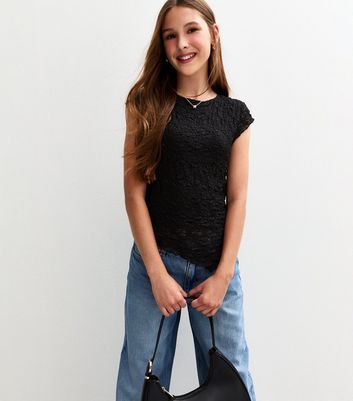 Girls Black Asymmetric Hem Lace Top 5 Girls Black Asymmetric Hem Lace Top