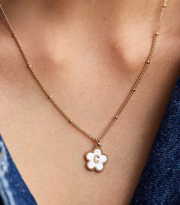 18ct Gold Plated Initial C Flower Necklace