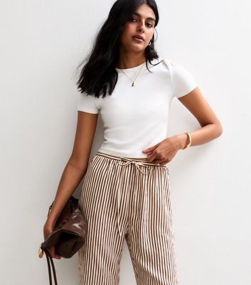 Brown Soft Touch Striped Wide Leg Trousers